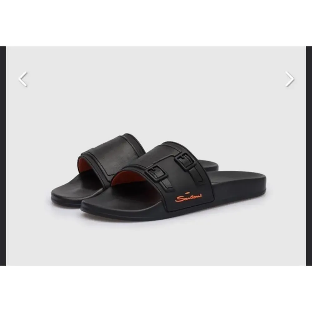 NIB Santoni Men's Edison-Tpun01 Slip On Pool Slide Sandals US 12 Black